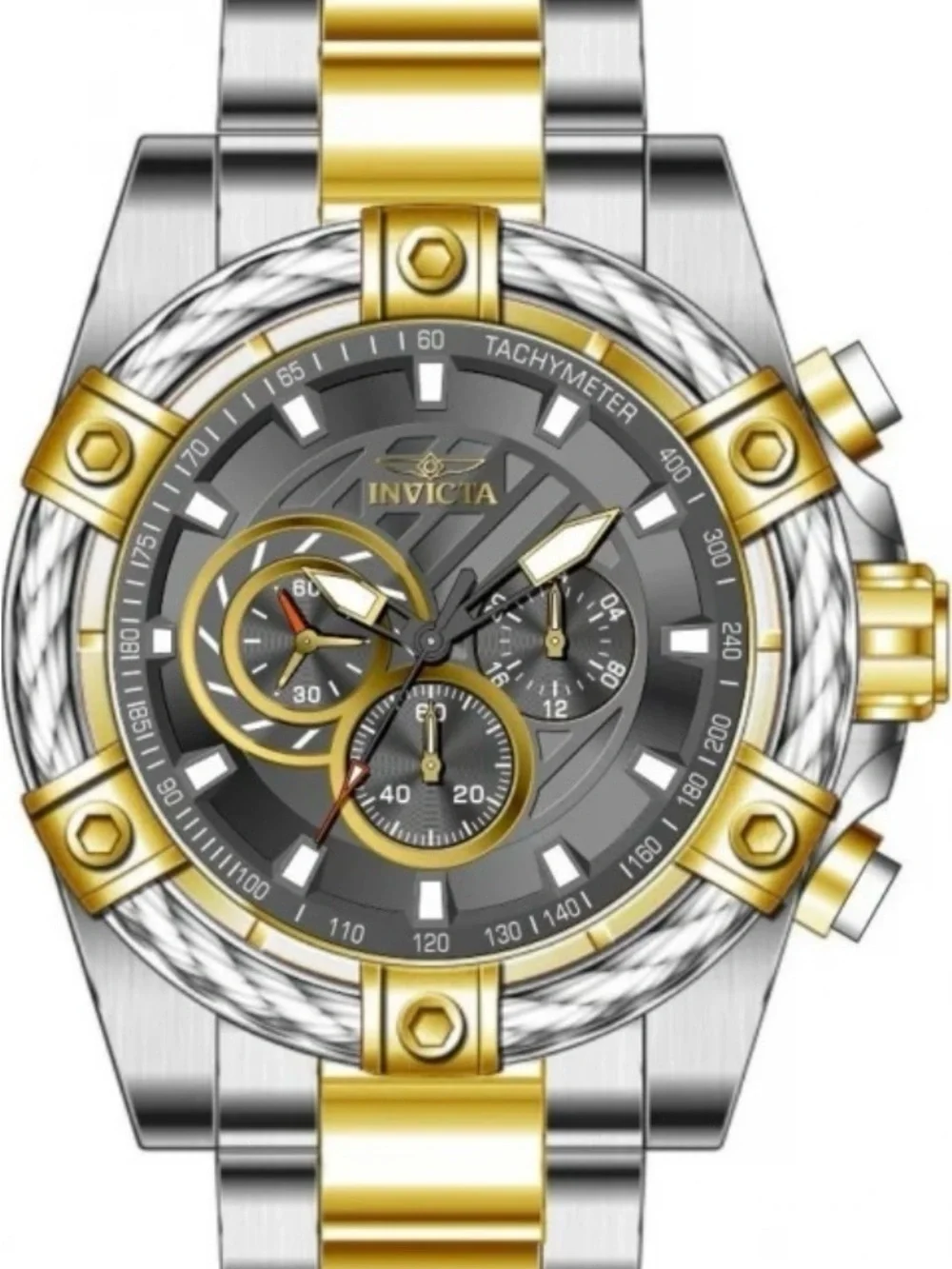 Invicta bolt men’s Two-Tone Gold and Silver Chronograph Watch with Gray Dial